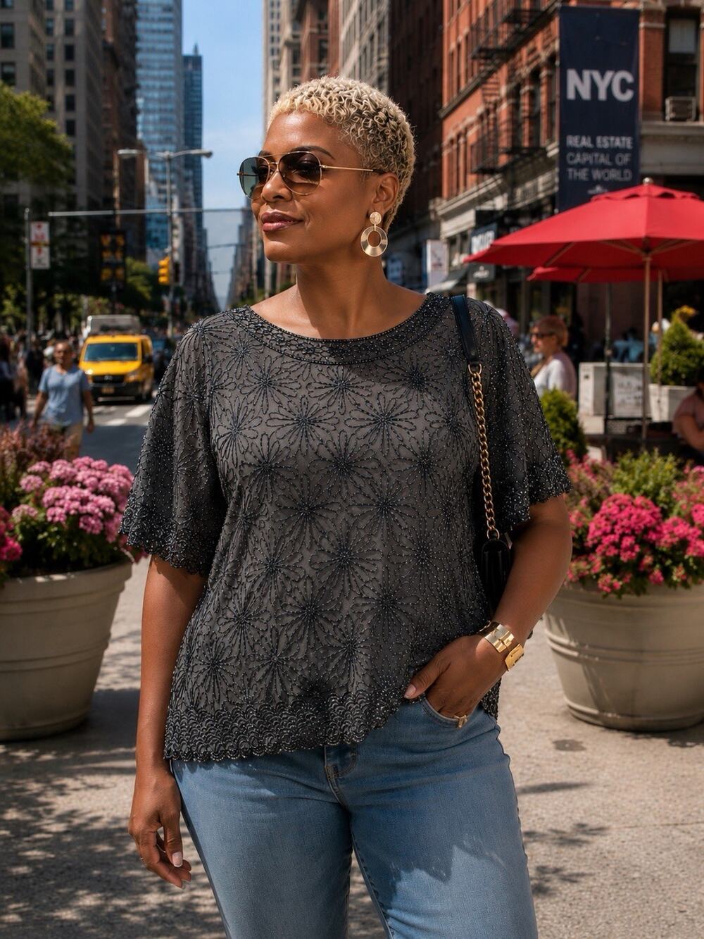 NWT Papell Evening Boutique 100% Silk Beaded Sequin Top Glam Sz 4X